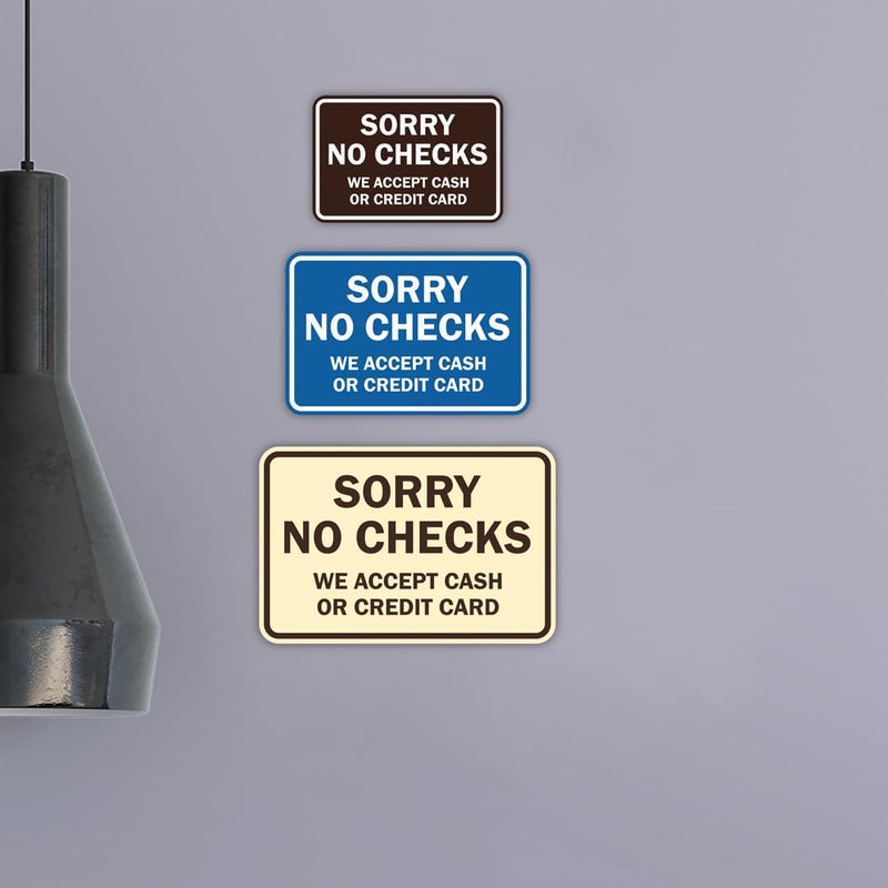 All Quality Classic Framed Sorry No Checks We Accept Cash or Credit Cards Sign - Small (Blue) 1 Pack - Image 2